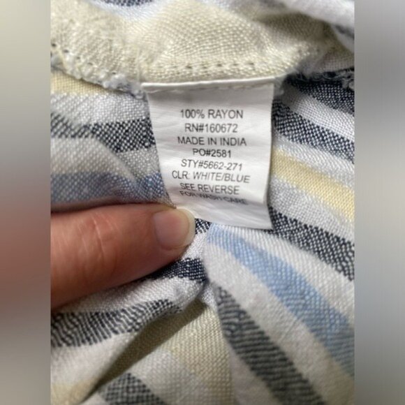 Blue Island Size XS Striped Cover-Up W/ Tassel Trim Sleeves White/Blue/Yellow - Picture 5 of 8